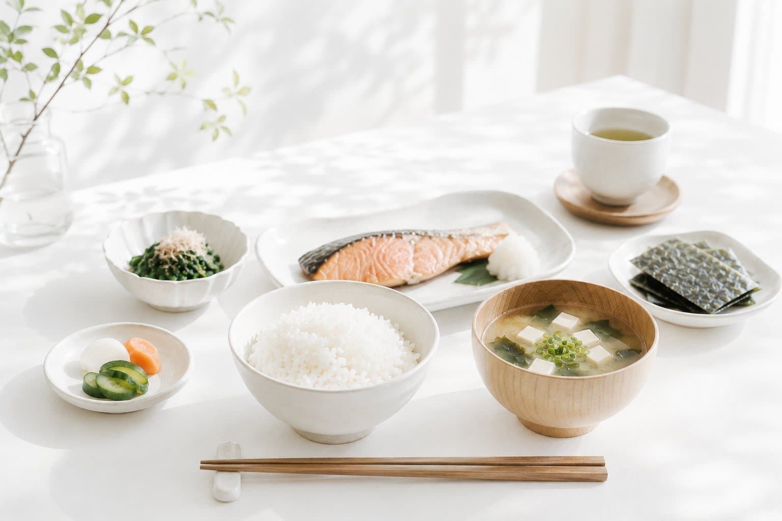 ごはんと野菜のある食卓のイメージ
